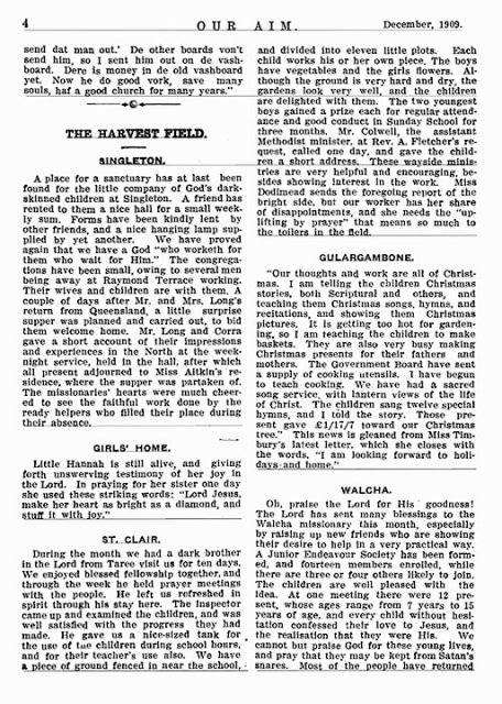 Aborigines Inland Mission monthly record: Our AIM, Singleton & St Clair, Dec 1909. AIATSIS